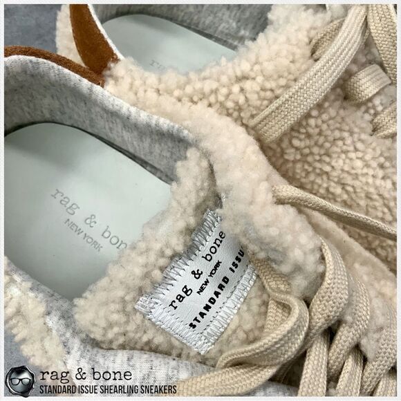 RAG & BONE STANDARD ISSUE SHEARLING LACE UP SNEAKERS IN IVORY RETRO SIZE 7.5 - Picture 6 of 15